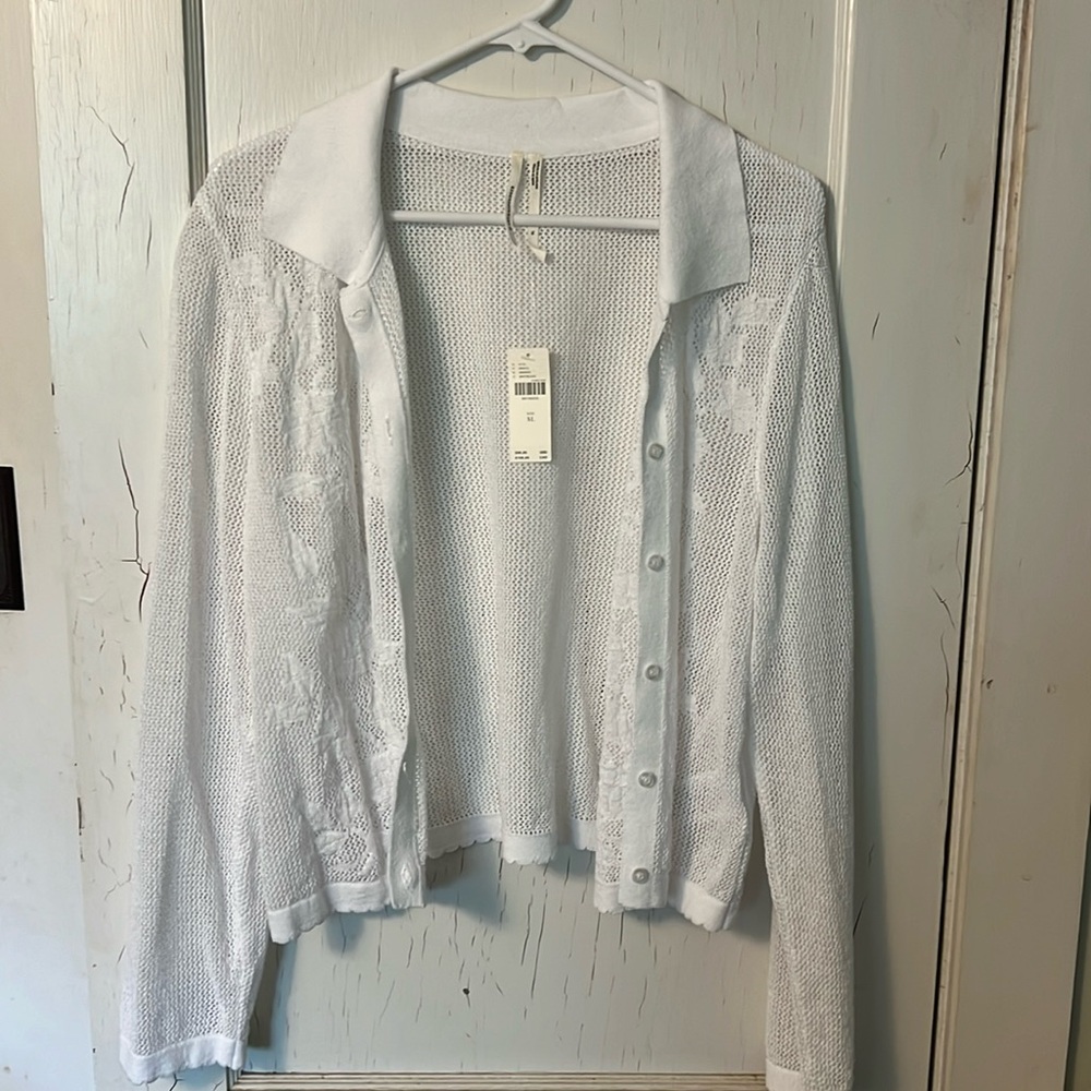 White Eyelit cardigan Anthropologie XL like new with tags